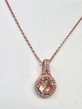 Genevive Sterling Silver 18K Rose Gold Overlay Champagne Cubic Zirconia Pendant